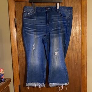 Time and Tru Dark Blue Distressed Cropped Jeans